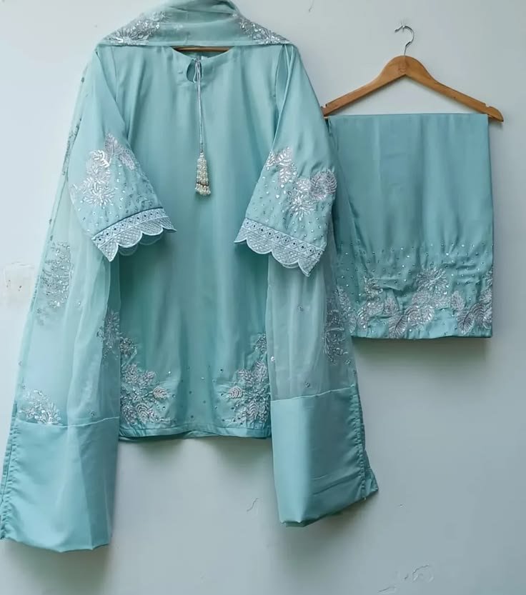 3 piece Women  Dress Full Embroidery Silk