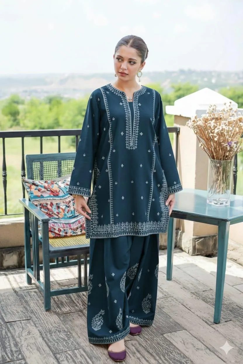 Green Embroidered Lawn 2Pcs Women Suit Party Wear