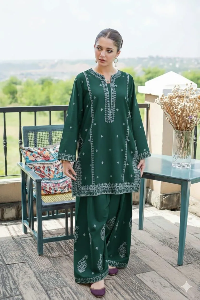 Green Embroidered Lawn 2Pcs Women Suit Party Wear