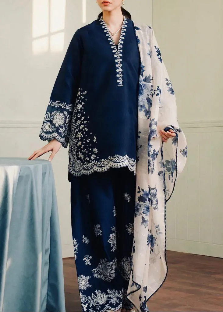 Blue Embroidered 3 Pcs Women's Lawn Suit