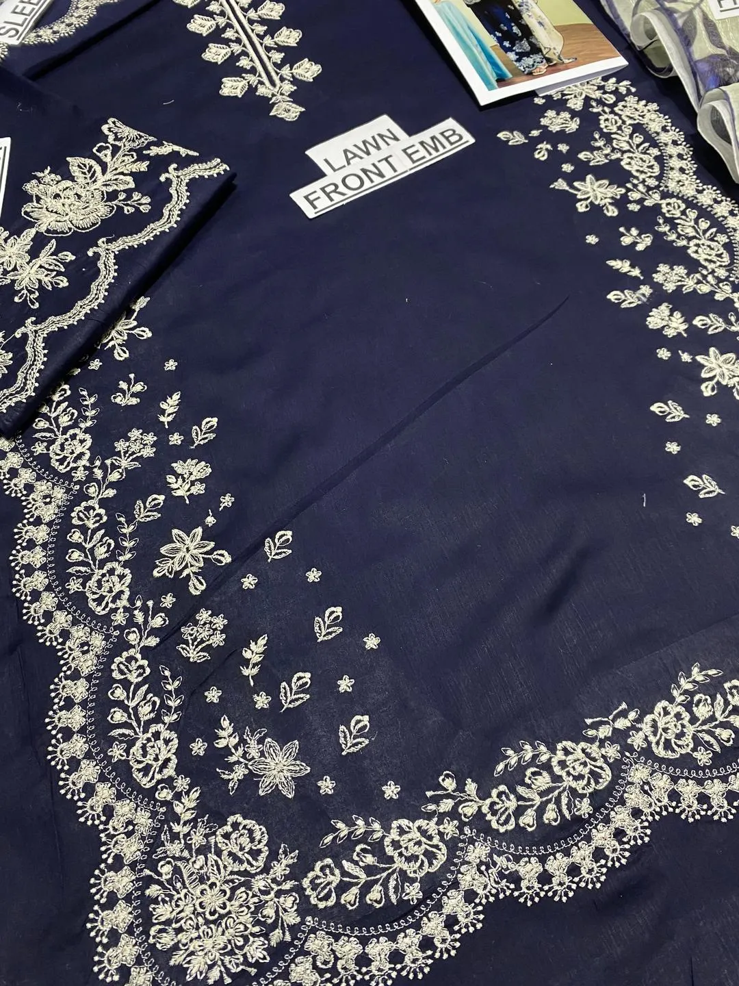 Blue Embroidered 3 Pcs Women's Lawn Suit