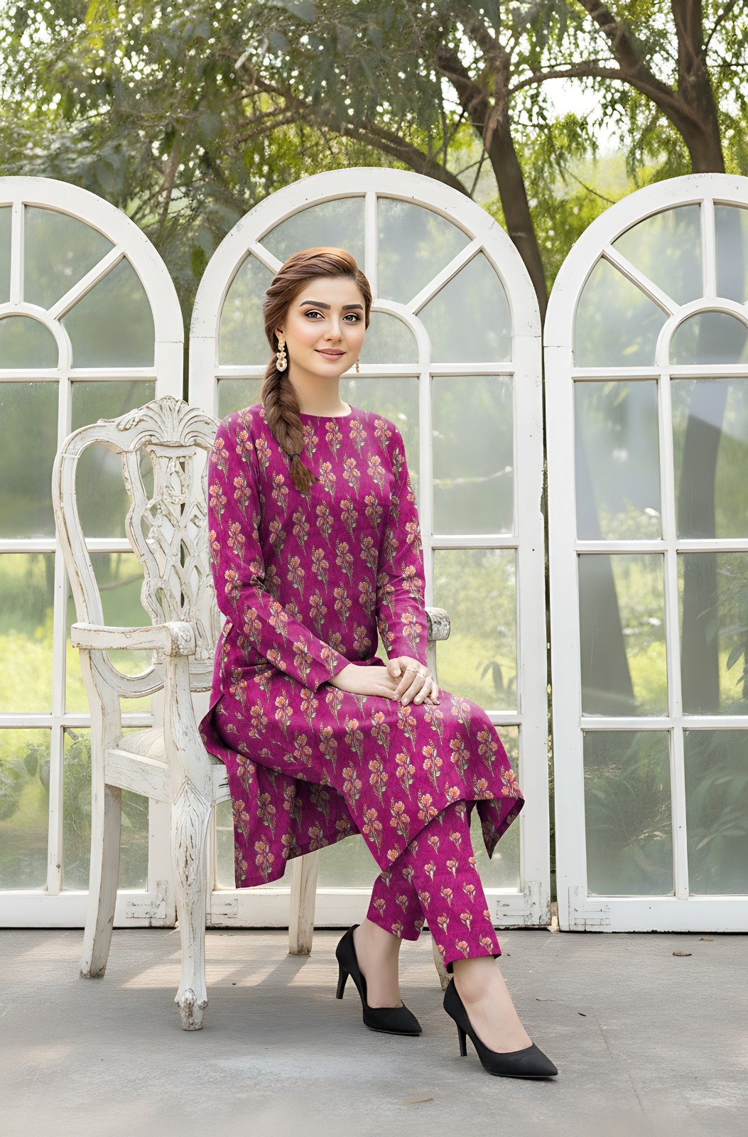Elegant Magenta Printed 2 Piece Suit for Women