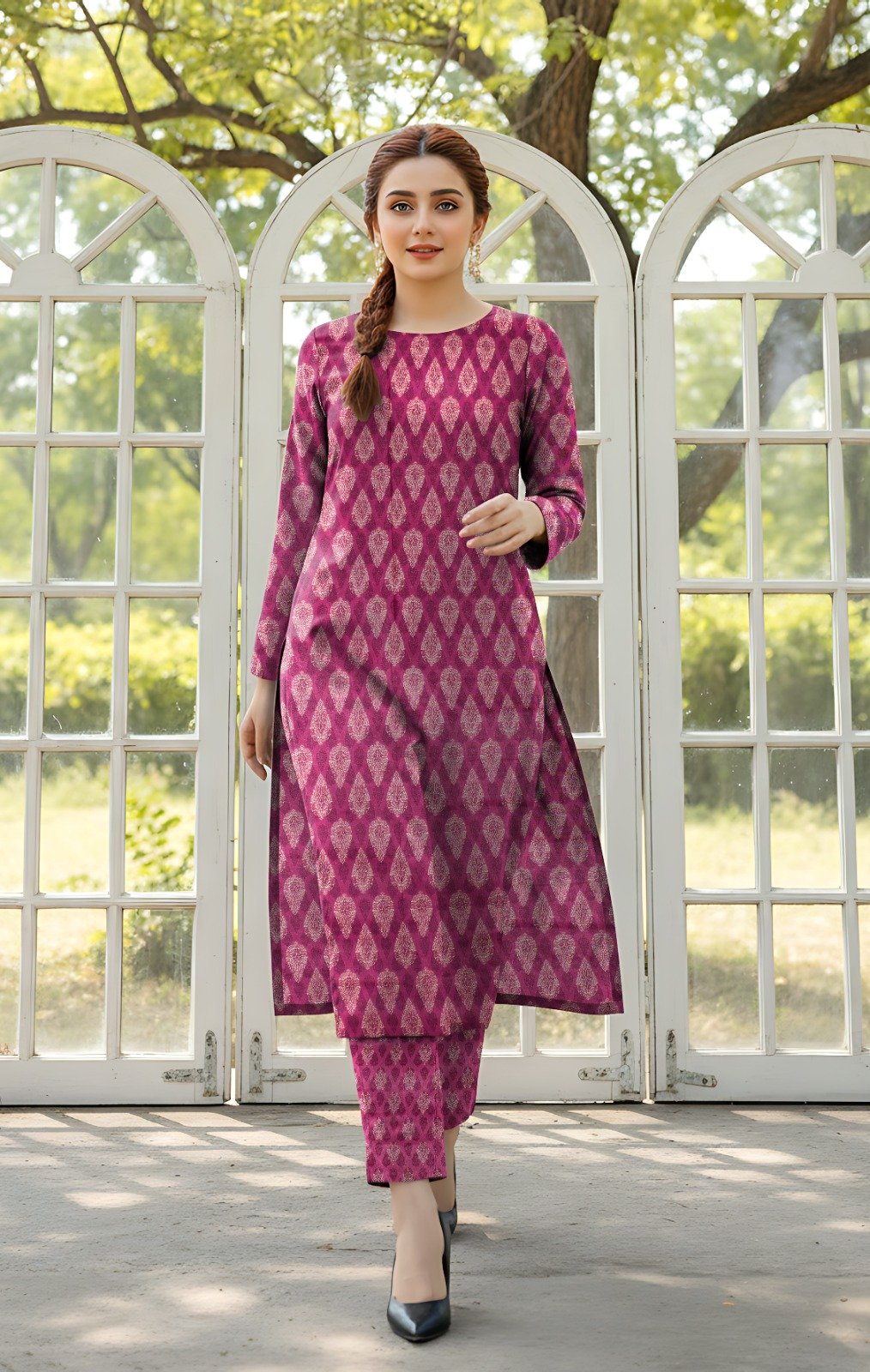 Elegant Magenta Printed 2 Piece Suit for Women